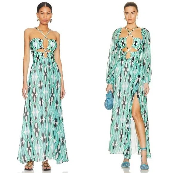 PATBO Wist Long Sleeve Lace Up Maxi Dress
